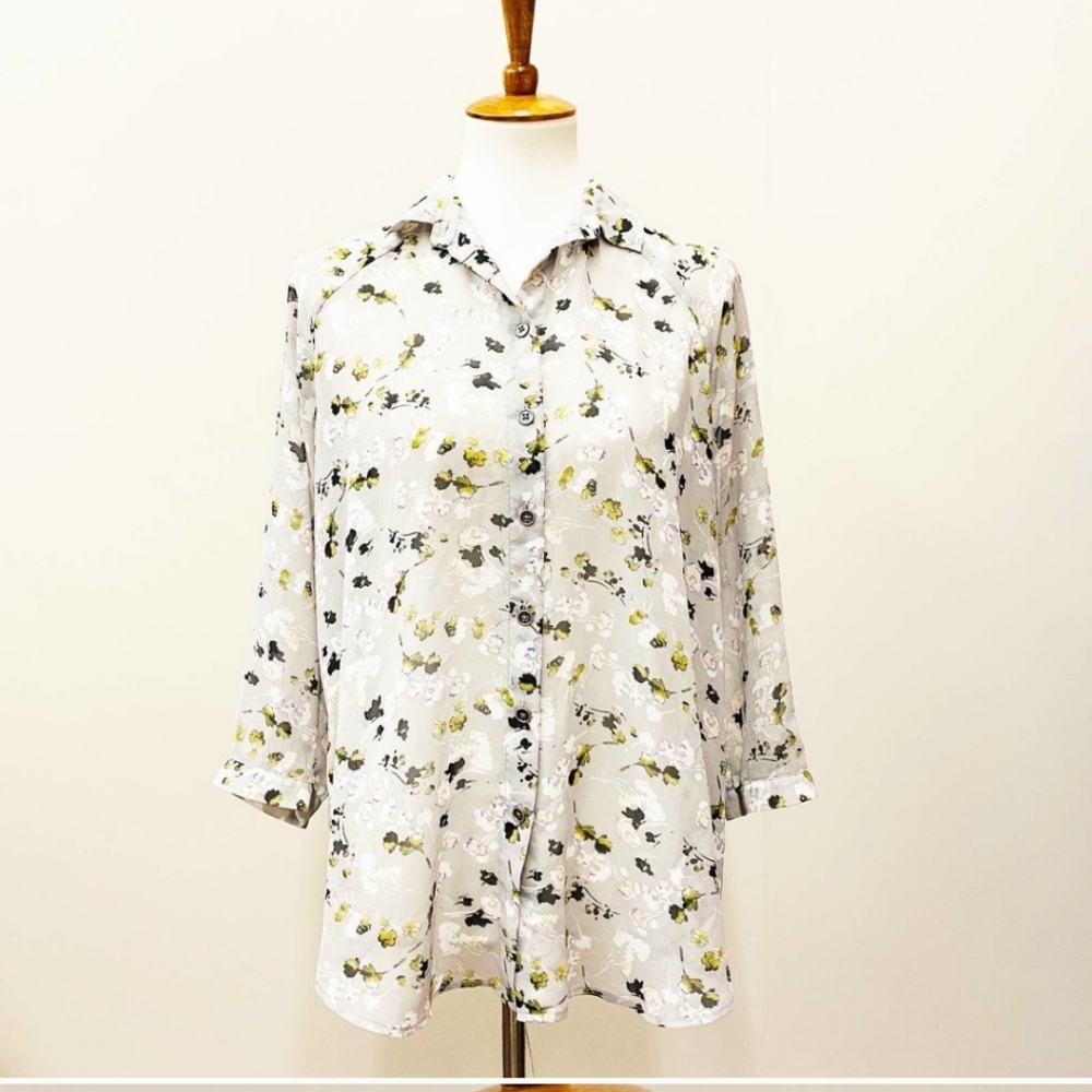 CAbi Matinee Floral Semi-Sheer Blouse Top